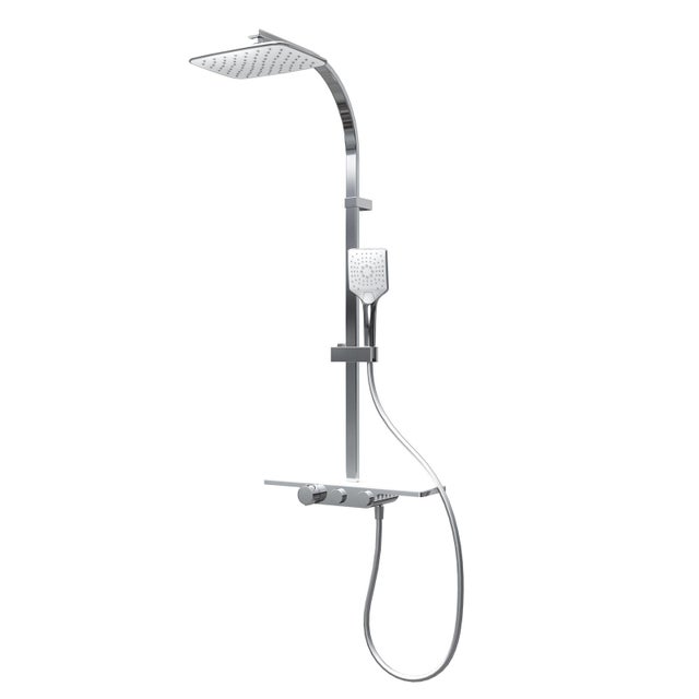 Schulte colonne de douche avec tablette et thermostat intégré, 45x102 cm, douchette à main carrée, pommeau carré orientable, white style