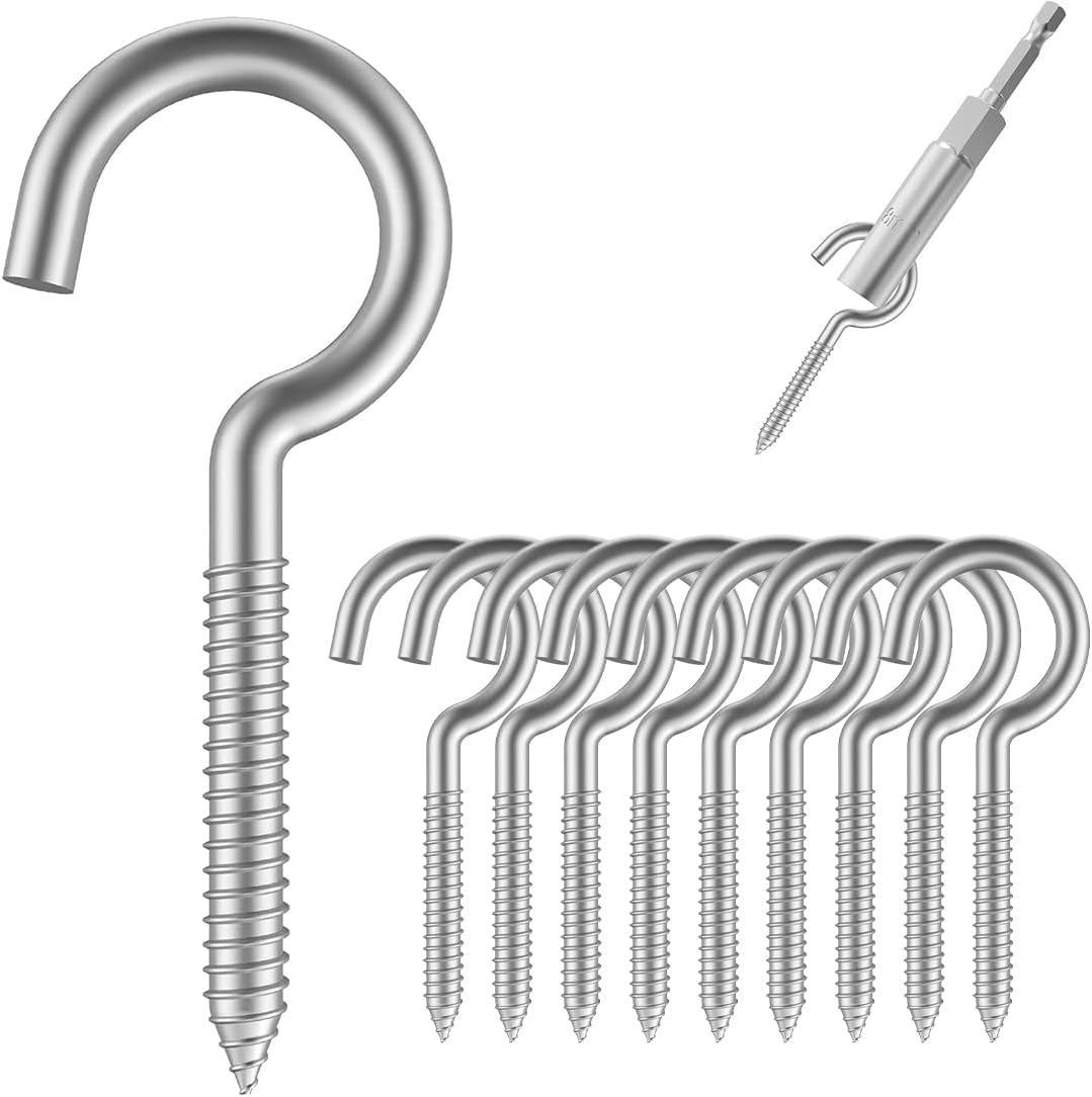 Pachet de 10 cârlige cu înșurubare din oțel inoxidabil - Cârlige de tavan, cârlige cu înșurubare, cârlige rezistente (M4-50 mm) 10buc