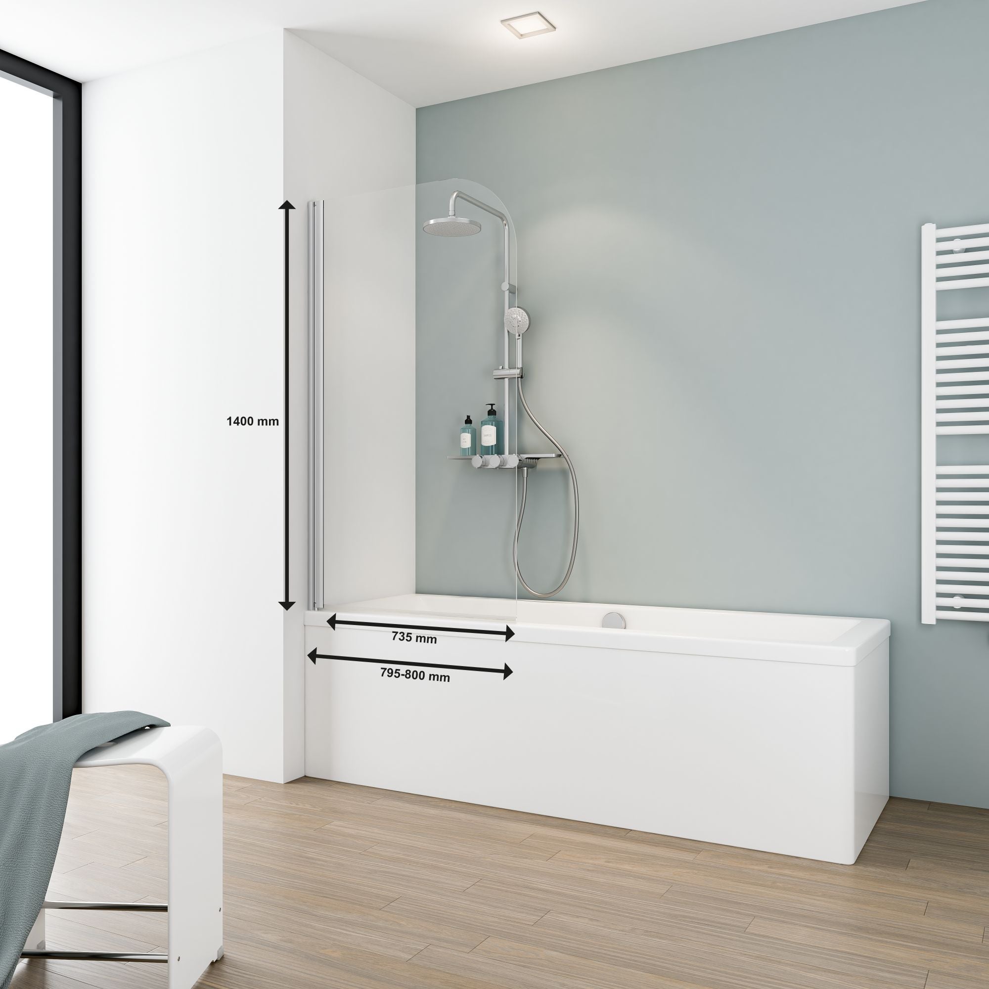 Pare-baignoire pivotant transparent alu-argenté H.140xl.80cm SCHULTE, paroi de baignoire réversible à coller, sans percer, écran 5mm pliant rabattable - 8