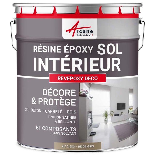 PEINTURE EPOXY SOL - REVEPOXY DECO - 2.5 kg (jusqu'à 12.5 m² en 2 couches) Beige Gris - RAL 1019 - ARCANE INDUSTRIES