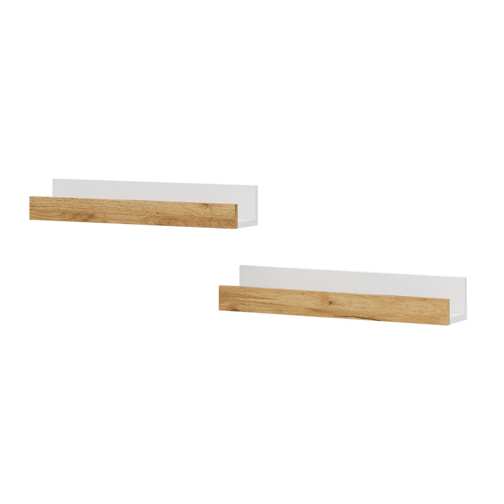 Vicco Półka ścienna Tomy, Biały/złoty dąb, 60 x 10 cm Zestaw 2 sztuk