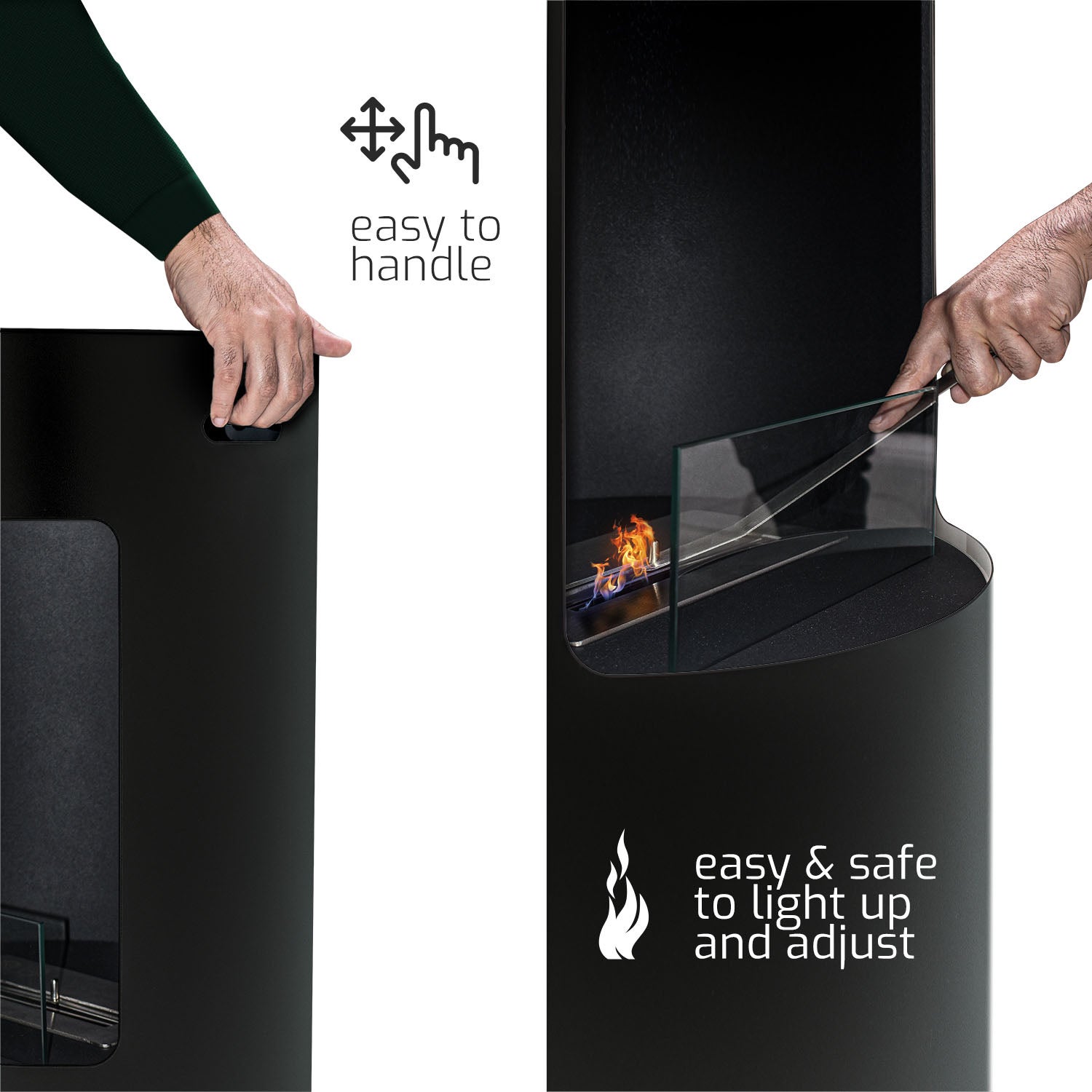 Giulio Cesare - Chimenea de bioetanol de pie con quemador de 1,5L Color negro. Ø40x80 cm - 4