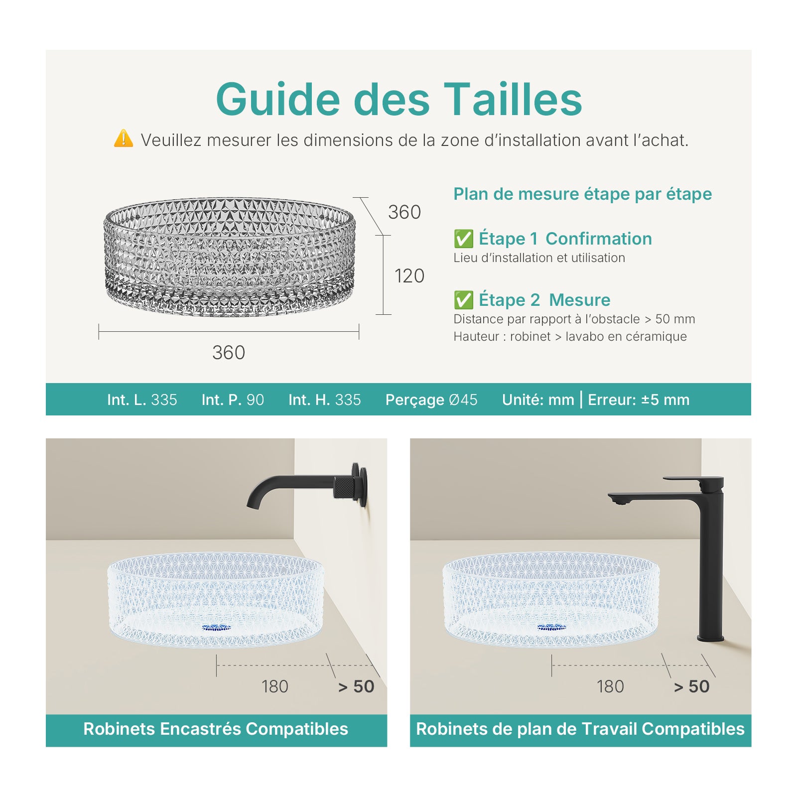 EMKE Vasque à Poser en Verre rond 36 x 36 x 11,2 cm - Noir - 2