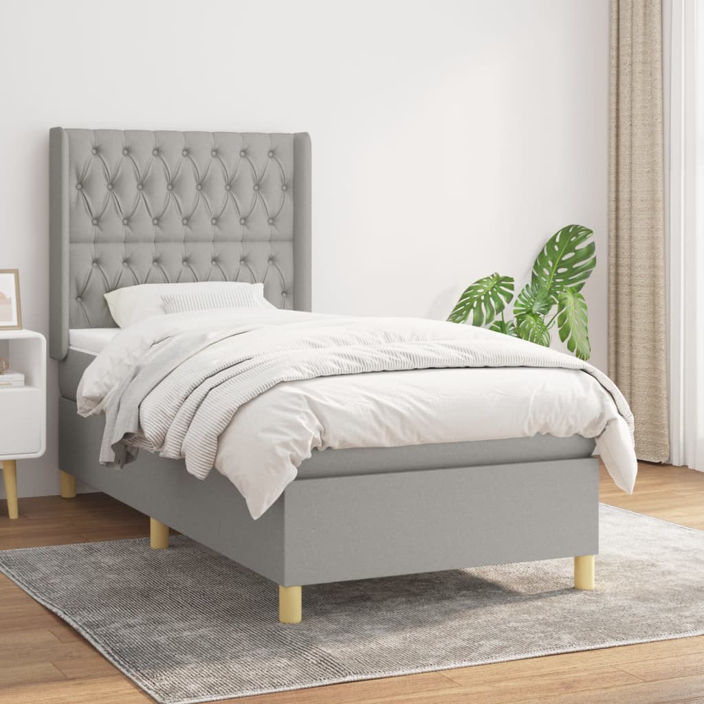 Lit à Sommier Tapissier Gris Clair 160x200 Cm - Cadre En Tissu Polyester, Lattes Contreplaqué - Matelas Non Inclus