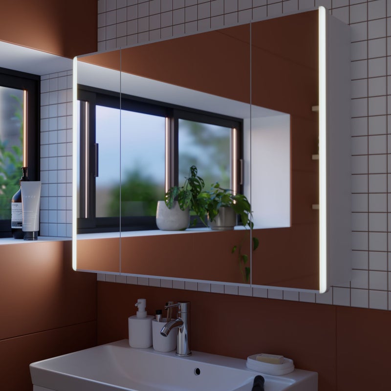 Szafka z oświetleniem 3-drzwiowa, szer. 90 cm, wys. 70,7 cm, gł. 16 cm, biały mat Easy, ze ściemniaczem