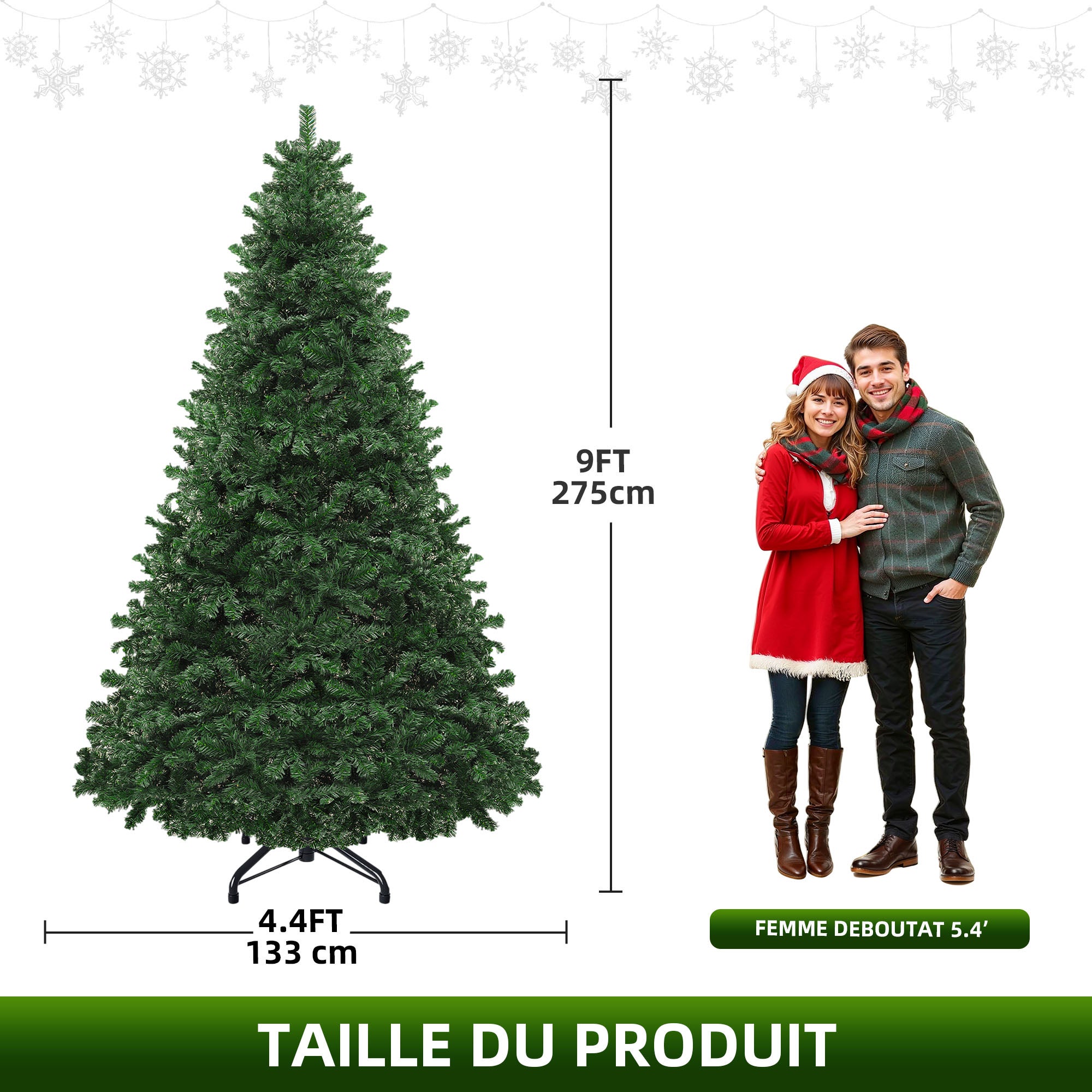 Sapin de Noël Artificiel 274cm Green Balconera 2028 Branches, avec Support en Métal Pliable, Décoration de Fête, Montage Rapide - 2