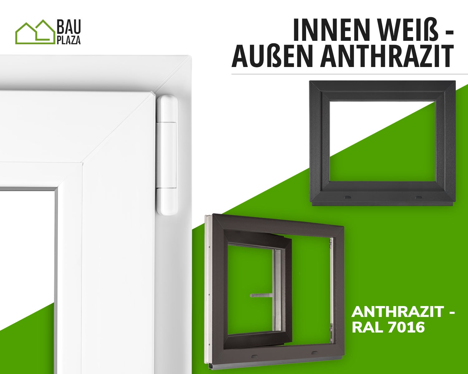 Janela PVC BauPlaza 90 x 85 cm (Largura x Altura) Oscilobatente Abertura Esquerda – Antracite Exterior / Branco Interior – Vidro Duplo - 2