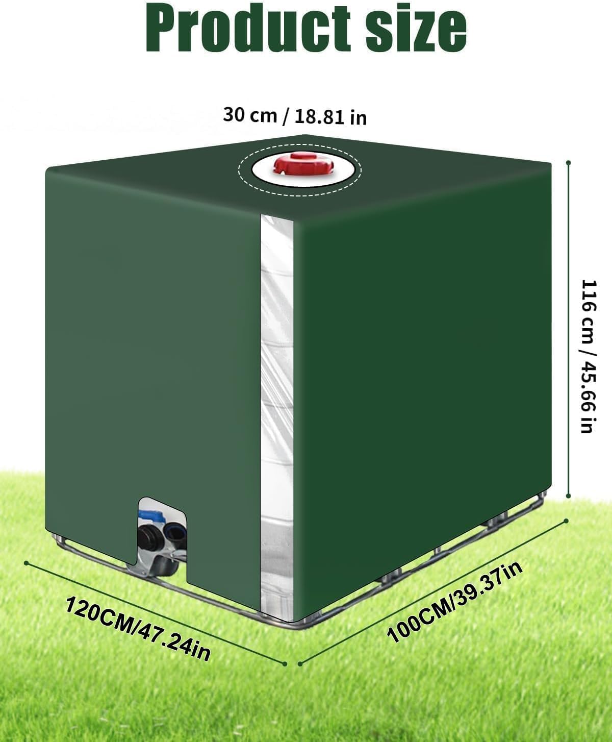 Vert(116 x 100 x 120 cm) Bache pour Cuve IBC 1000L, Bâche Recuperateur d Eau de Pluie avec Film Transparent, Anti-UV Anti-Poussière Bache Couvercle Ho - 2