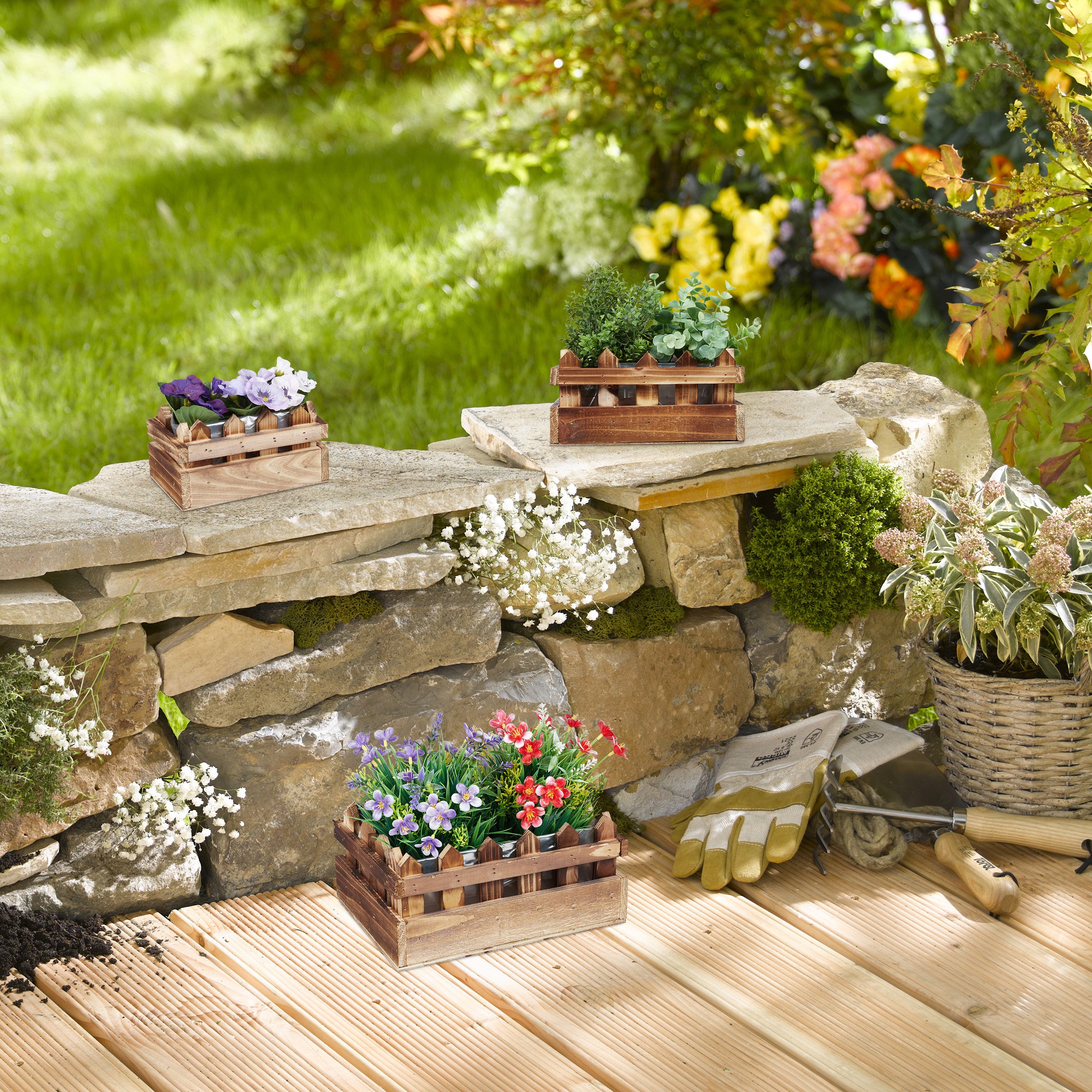 Relaxdays Fioriere in Legno Set da 3, da Balcone e Davanzale, Cassette Porta Fiori e Piante in Varie Misure, Naturale - 2