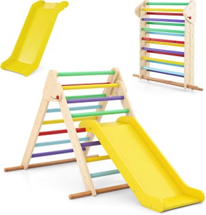 LIFEZEAL Triangle d'escalade avec Rampe Inclinaison Réglable, 3 en 1 Toboggan Montessori en Bois à Barreaux pour Grimper & Glisser, 1+ Ans,Gris | Leroy Merlin