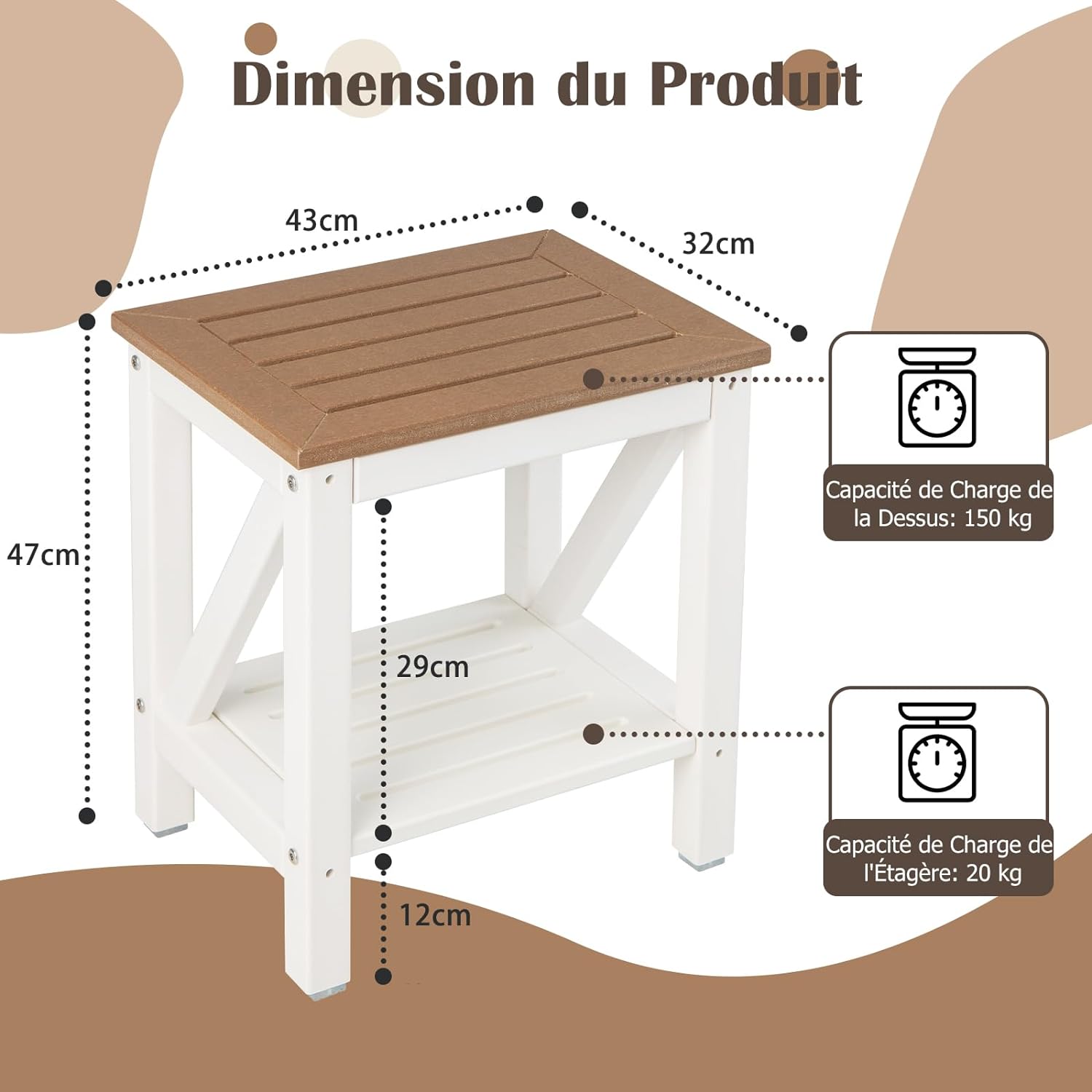 Banc de Douche étanche, 43 cm x 32 cm x 47 cm, Tabouret de Salle de Bain avec étagère de Rangement et Pieds Antidérapants - 4