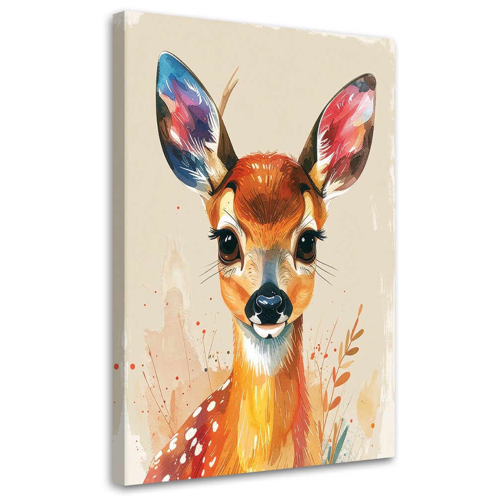 Obraz do pokoju dziecka niemowlaka, Sarenka zwierzęta leśne w beżu 40x60