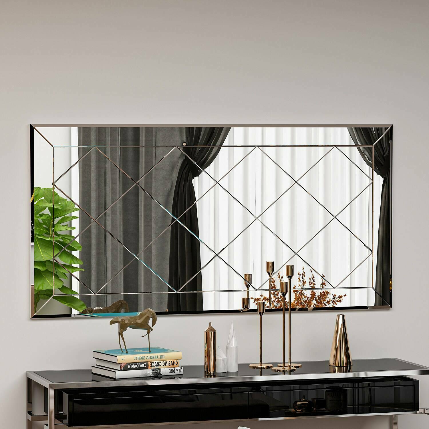 Espejito qamar, espejo, objeto de decoración de pared, decoración de espejo, 60x2h120 cm, blanco