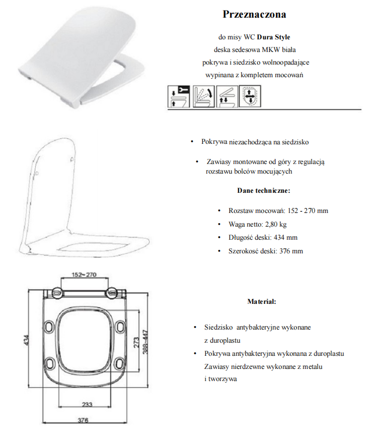 Deska sedesowa MKW wolnoopadająca do Duravit Dura Style - 4