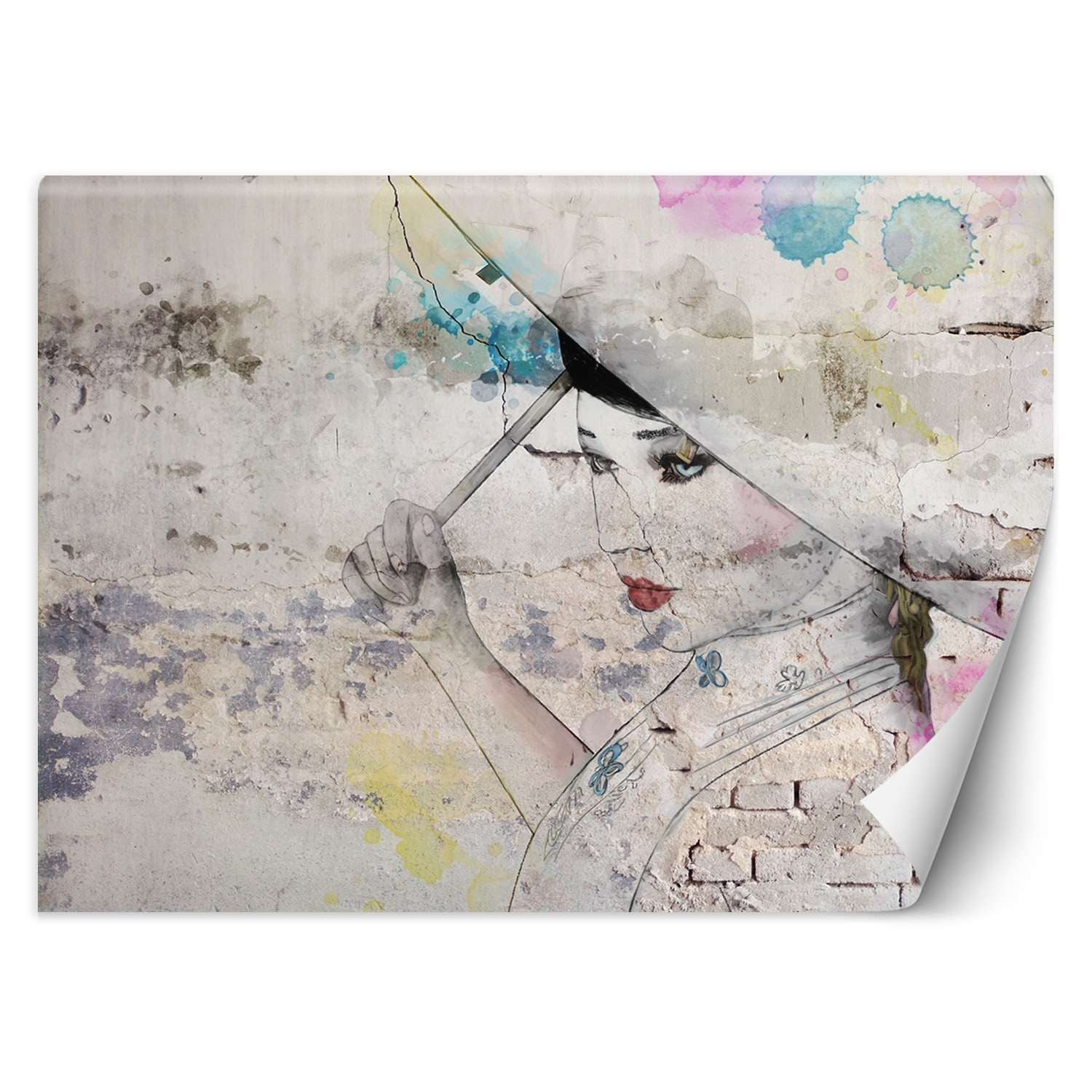Fototapeta, Gejsza parosol stary mur 200x140