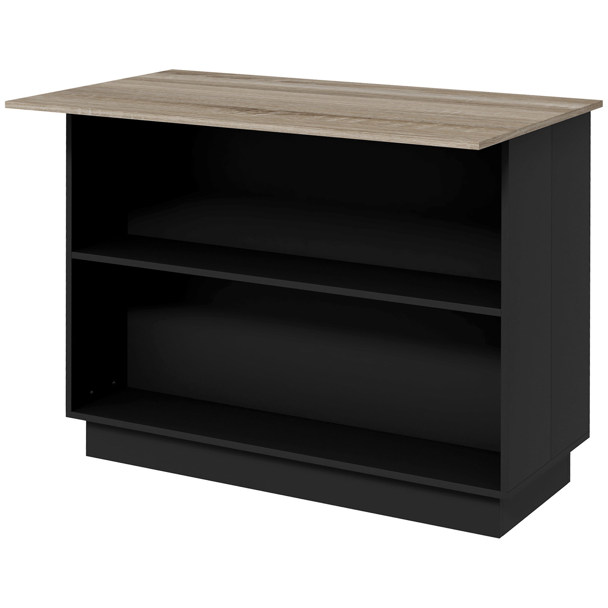 Desserte De Cuisine ACHILLE XXL Bois Et Noir - 100 Cm De Large, Avec Roulettes, Placard Vitré Et Tiroir