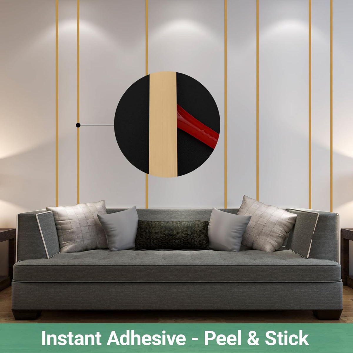 Tiras decorativas autocolantes em PVC, adequadas para paredes, espelhos, pavimentos, armários, 15mm×5m, dourado fosco - 3