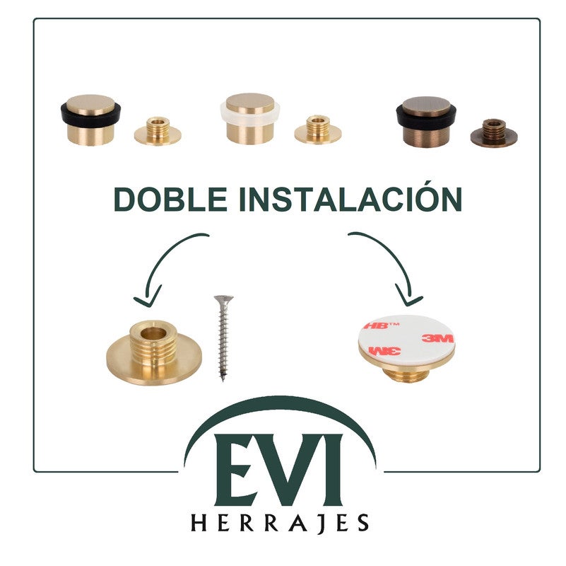 Butée de porte 24 x 20 mm pour sol, laiton avec caoutchouc de protection blanc, à coller et/ou à visser, Herrajes EVI - 3