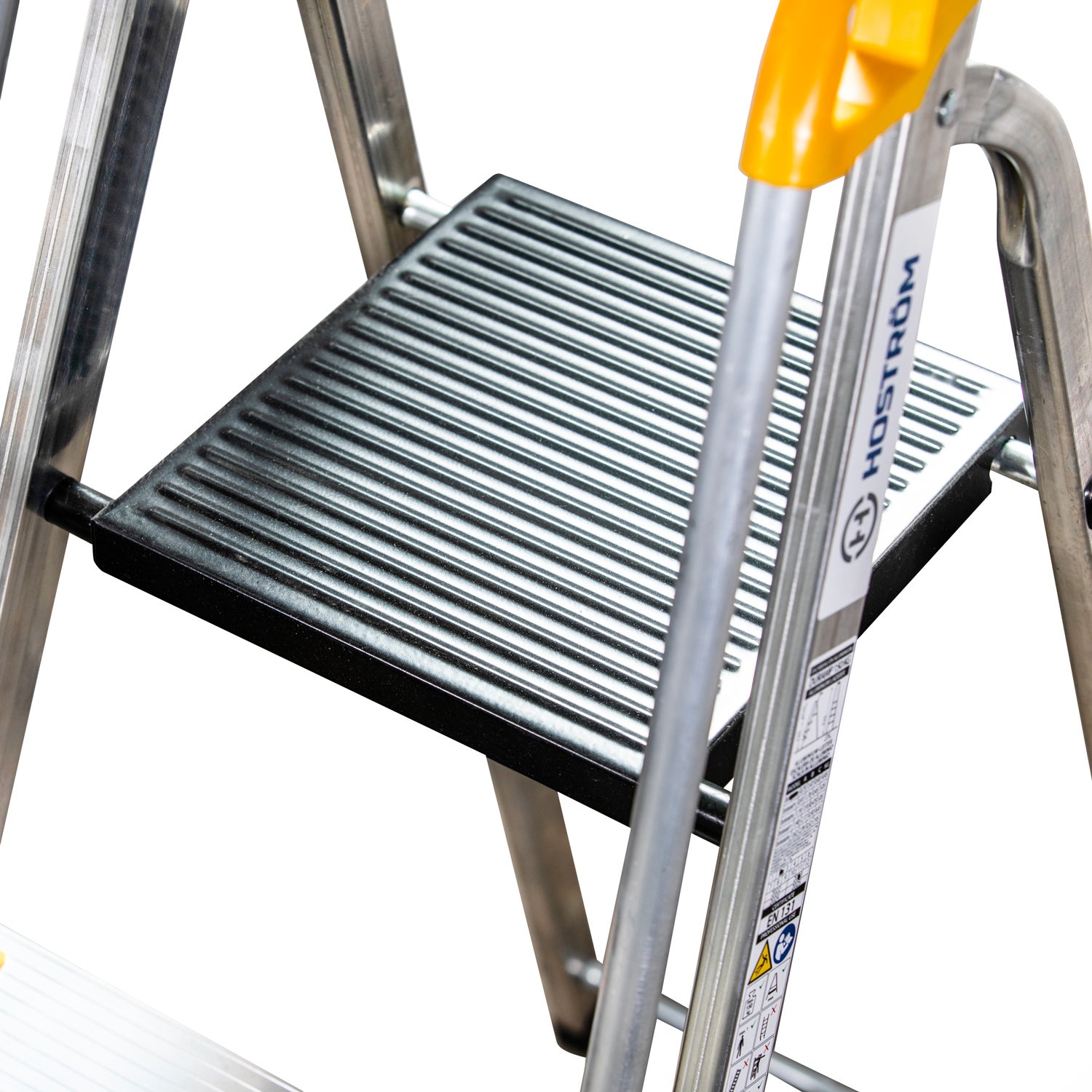 HOSTRÖM Escabeau 6 marches DURAMP sécurisé avec rampes, tablette porte-outils, marchepied pliable aluminium, hauteur plateforme 119cm, garantie 5 ans - 7