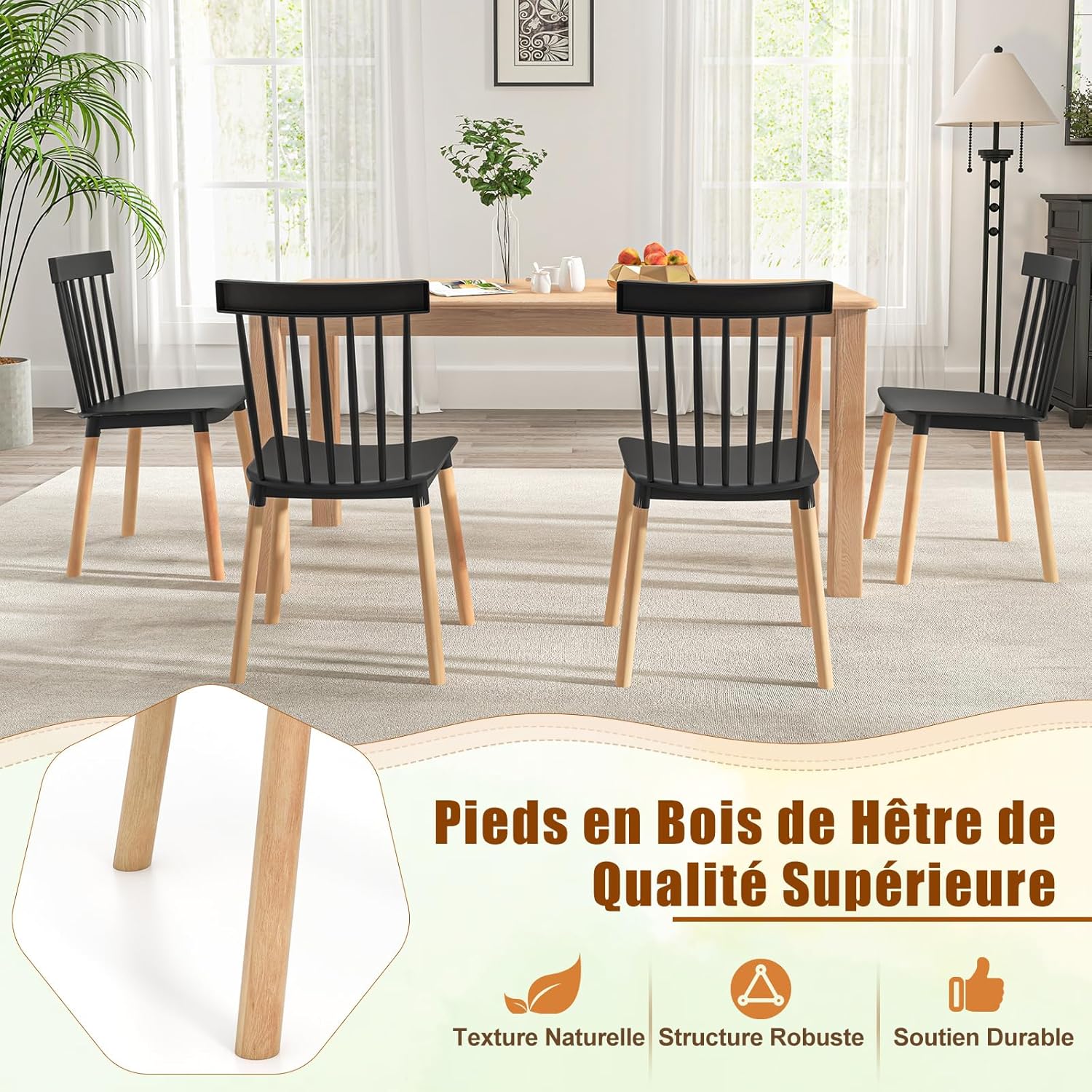 Set di sedie da pranzo con schienale curvo e gambe in legno di