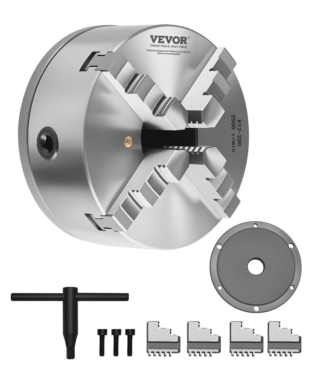 Uchwyt tokarski φ200mm 4-szczękowy z płytą bazową z gwintem 38,1 mm-8 VEVOR
