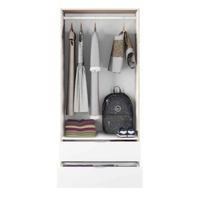 Armadio 2 Ante Rovere Sbiancato - Legno Melaminico 180cm - Con Cassetti E Appendiabiti Interno - Foto 9