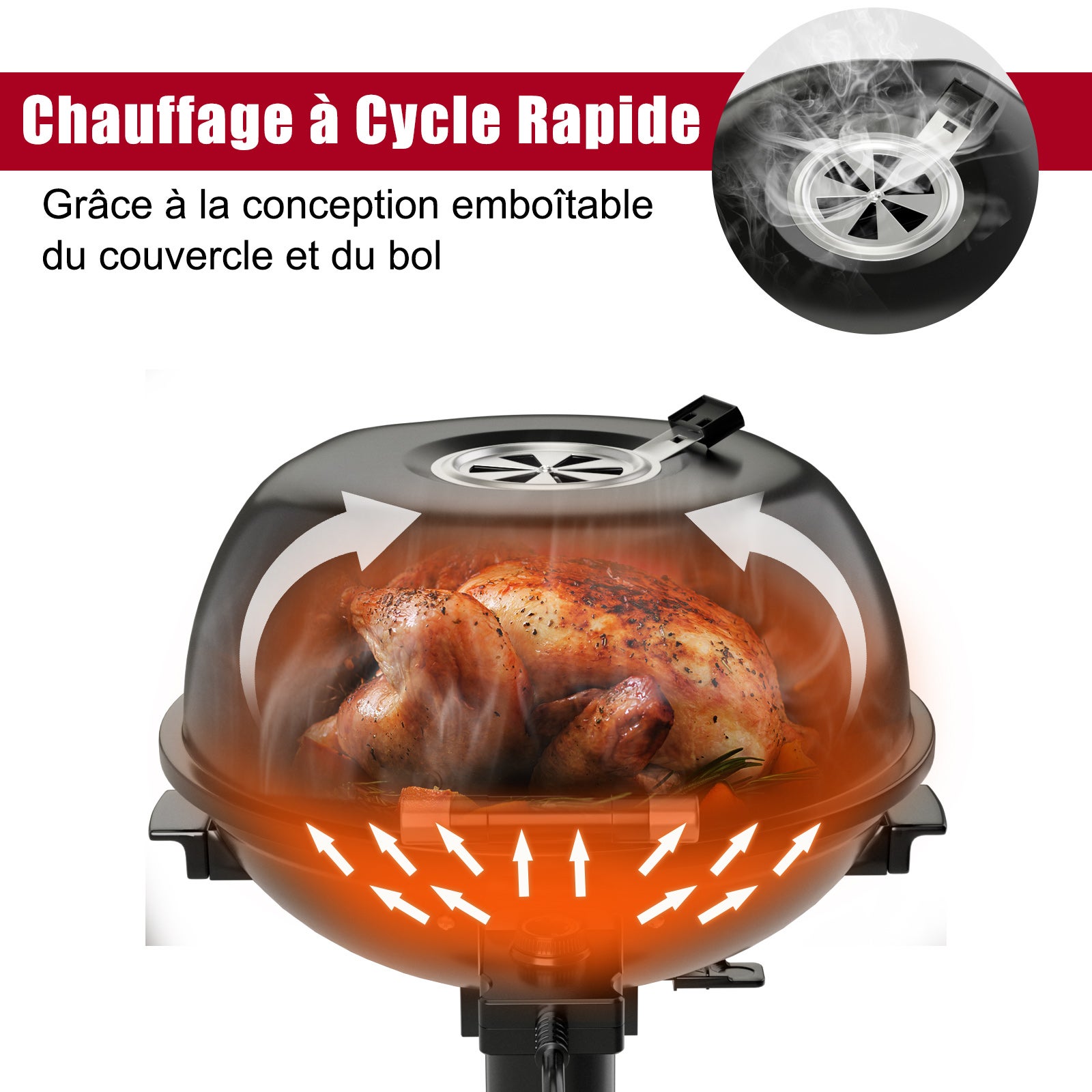 Grill Elettrico per BBQ, Grill Portatile Verticale con Griglia Scaldavivande Rimovibile Antiaderente, Temperatura Regolabile, 1600 Watt Grill - 3