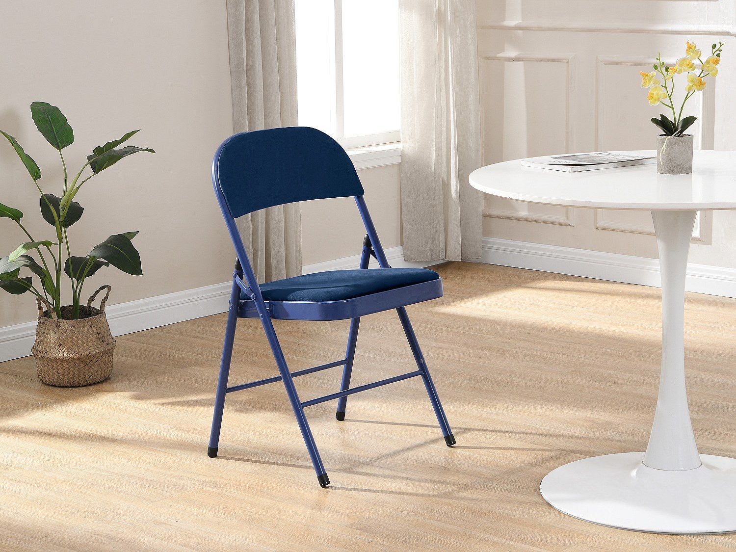 Zestaw 6 krzeseł składanych z weluru i metalu - Niebieski - ORTENSIA