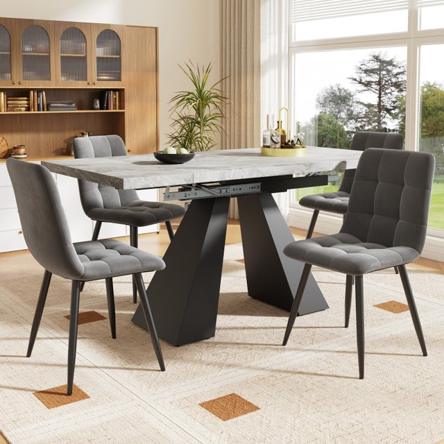 Juego De 4 Sillas Comedor Cocina Office Estilo Escandinavo En Tela Gris Patas De Madera 100000365