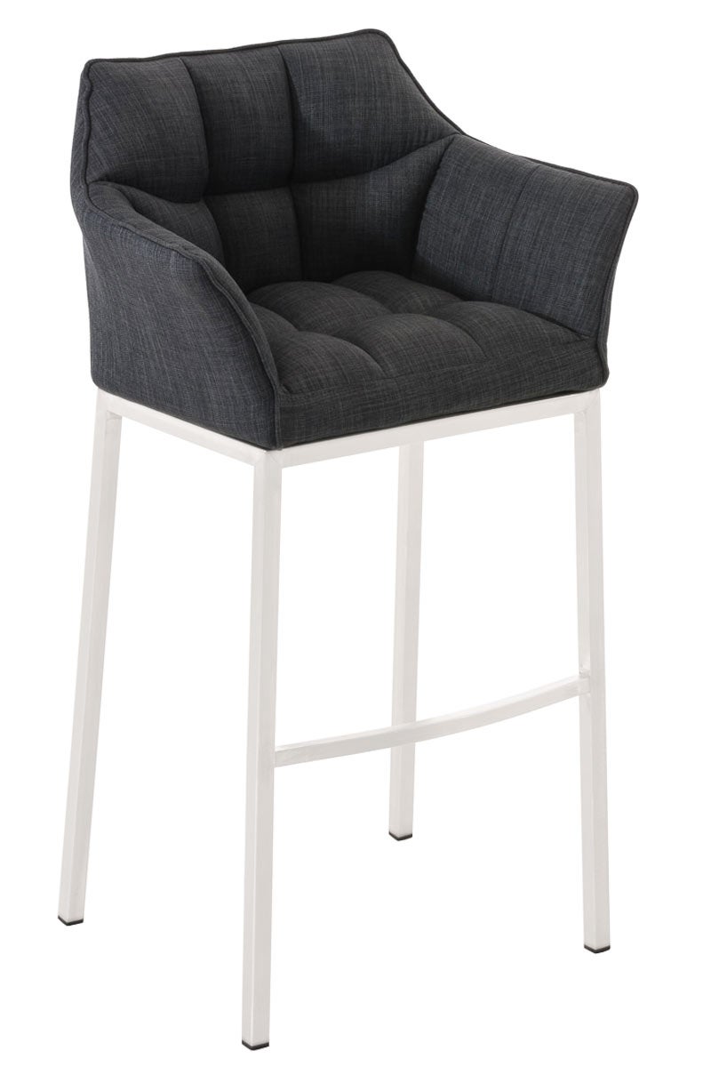 Taburete de bar damaso en tela & con base de 4 pies gris oscuro|blanco