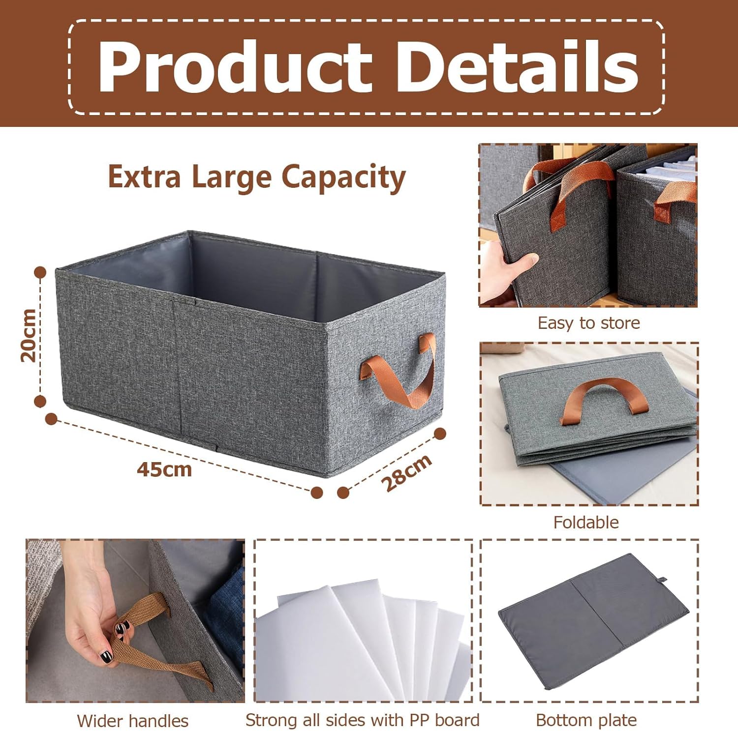 Boite Rangement tissu, Lot de 4, Panier Rangement Pliable, 45x28x20 cm, Bac de Rangement Vetement avec Poignée, Cube de Rangement Pour Wardrobe Dressi - 3