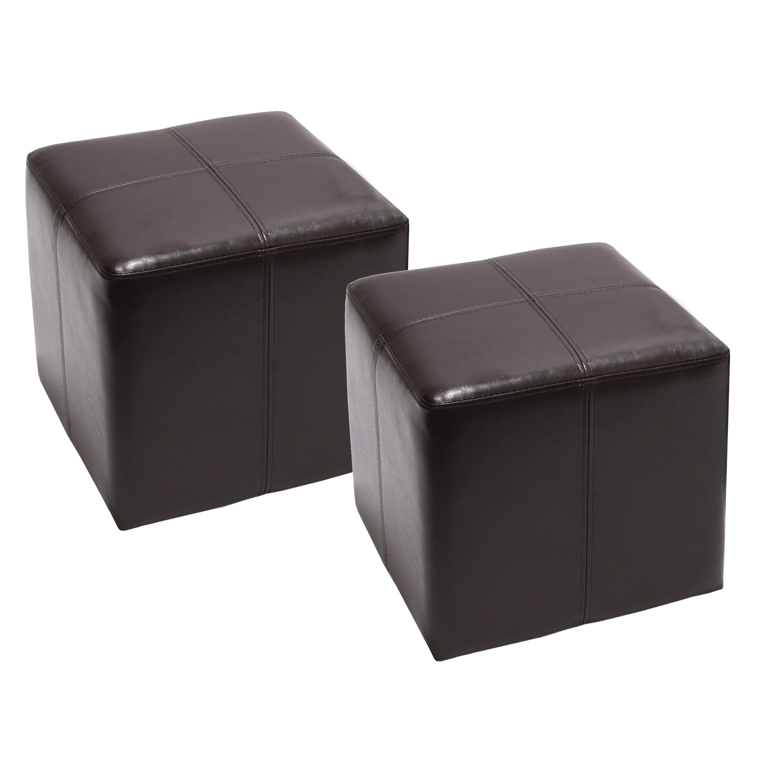 Zestaw 2 kostek do siedzenia Taboret Onex, skóra + sztuczna skóra, 36 x 36 x 36 cm Certyfikat MVG ~ brązowy