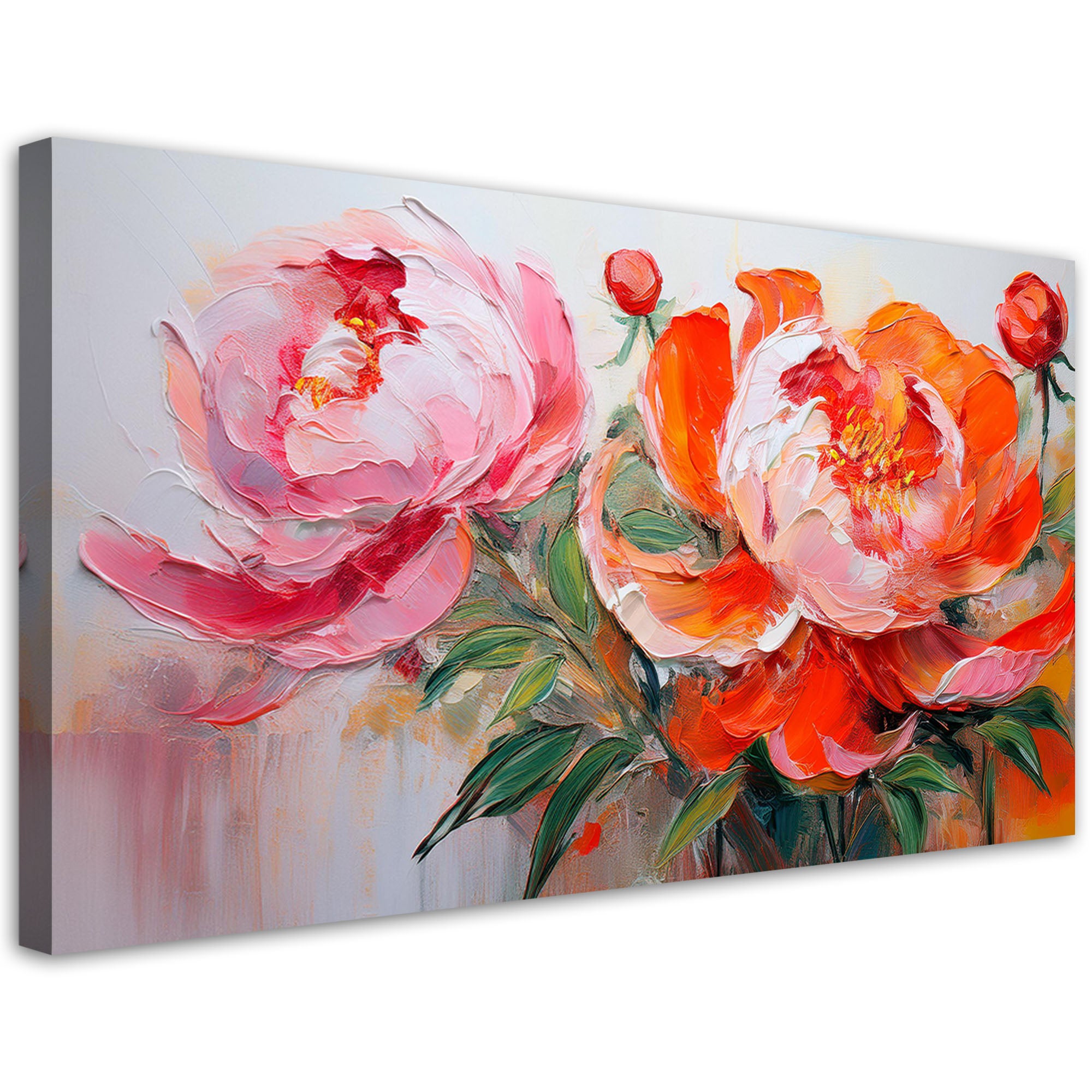 Obraz na płótnie, Piwonie Różowo Pomarańczowe Kwiaty 80x40