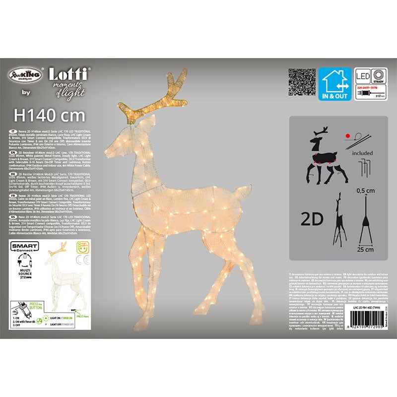 Renna di Natale luminosa 2D Led bianco caldo H140 Lotti - 5