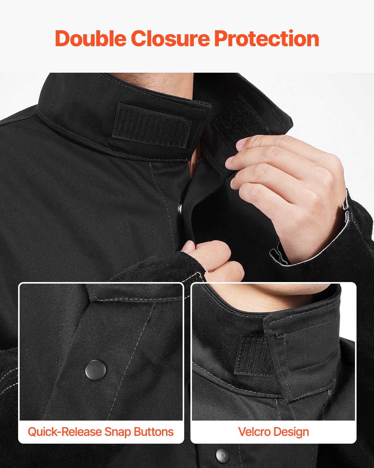 Veste soudage ignifuge,VEVOR XL,cuir vachette fendu corps coton FR 9 oz,résistante chaleur,boutons-pression,idéale pour soudeurs installateurs - 4