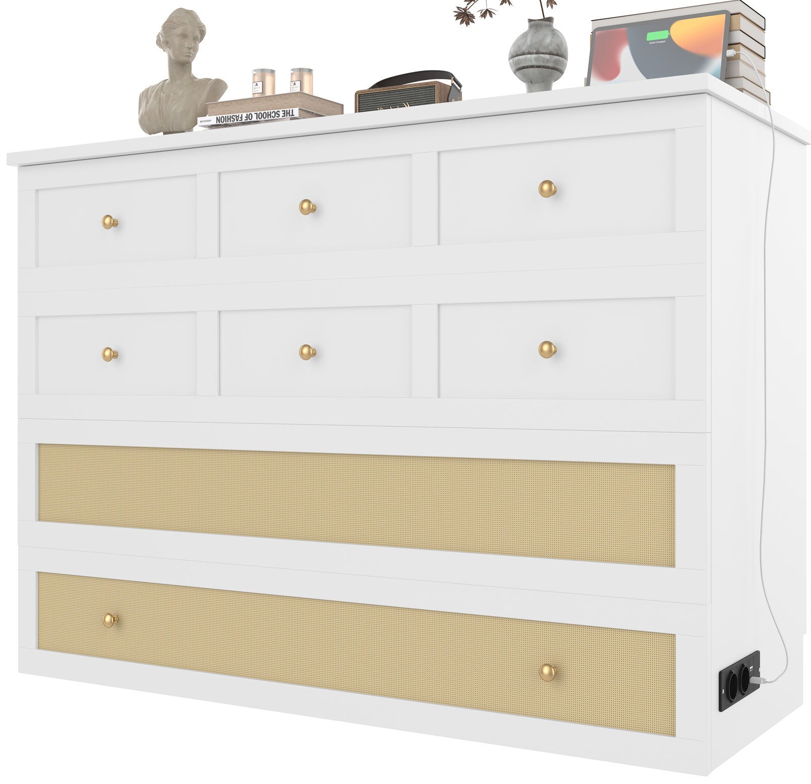 Lit escamotable, 140 x 200, Lit escamotable mobile avec tiroirs en bout de lit et étagère en tête de lit, avec prise USB et prise de courant, Lit plat - 8