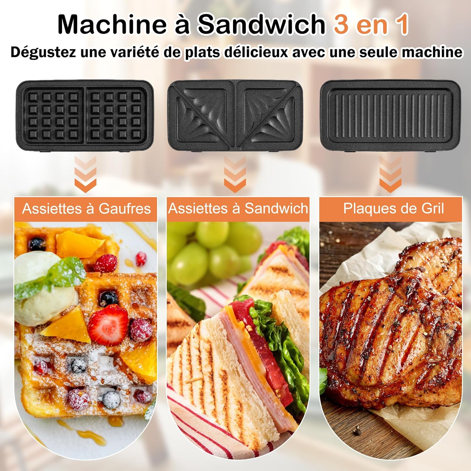 Urządzenie 3w1 do Kanapek Croque Monsieur, Gofrów i Panini, Elektryczne, z Regulowanym Termostatem i Zabezpieczeniem przed Przegrzaniem - 4