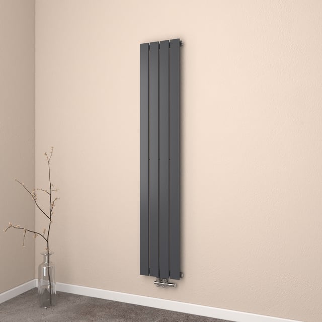 EMKE Radiateur à Eau Chaude, Radiateur plat seule couche connexion centrale, Montage mural vertical design, Noir 160x30cm, 557W