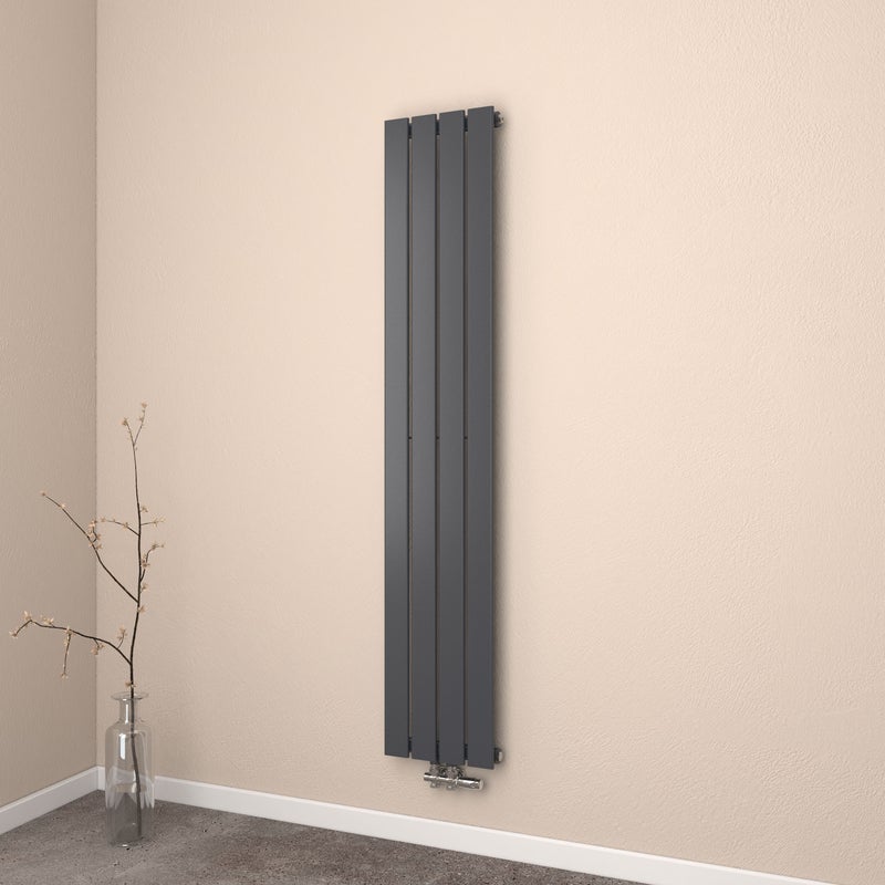 EMKE Grzejnik Stalowy Pojedynczy Pionowy 557W, 160x30,4 cm, 4 bar, do 7 m² – Czarny mat