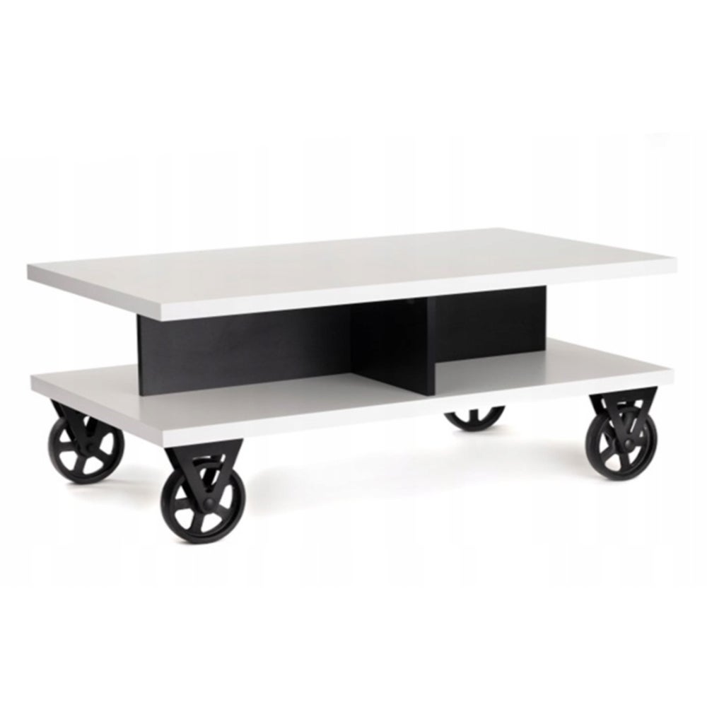 Stolik kawowy mały na kółkach nowoczesny pod laptopa agata 100cm biały mat