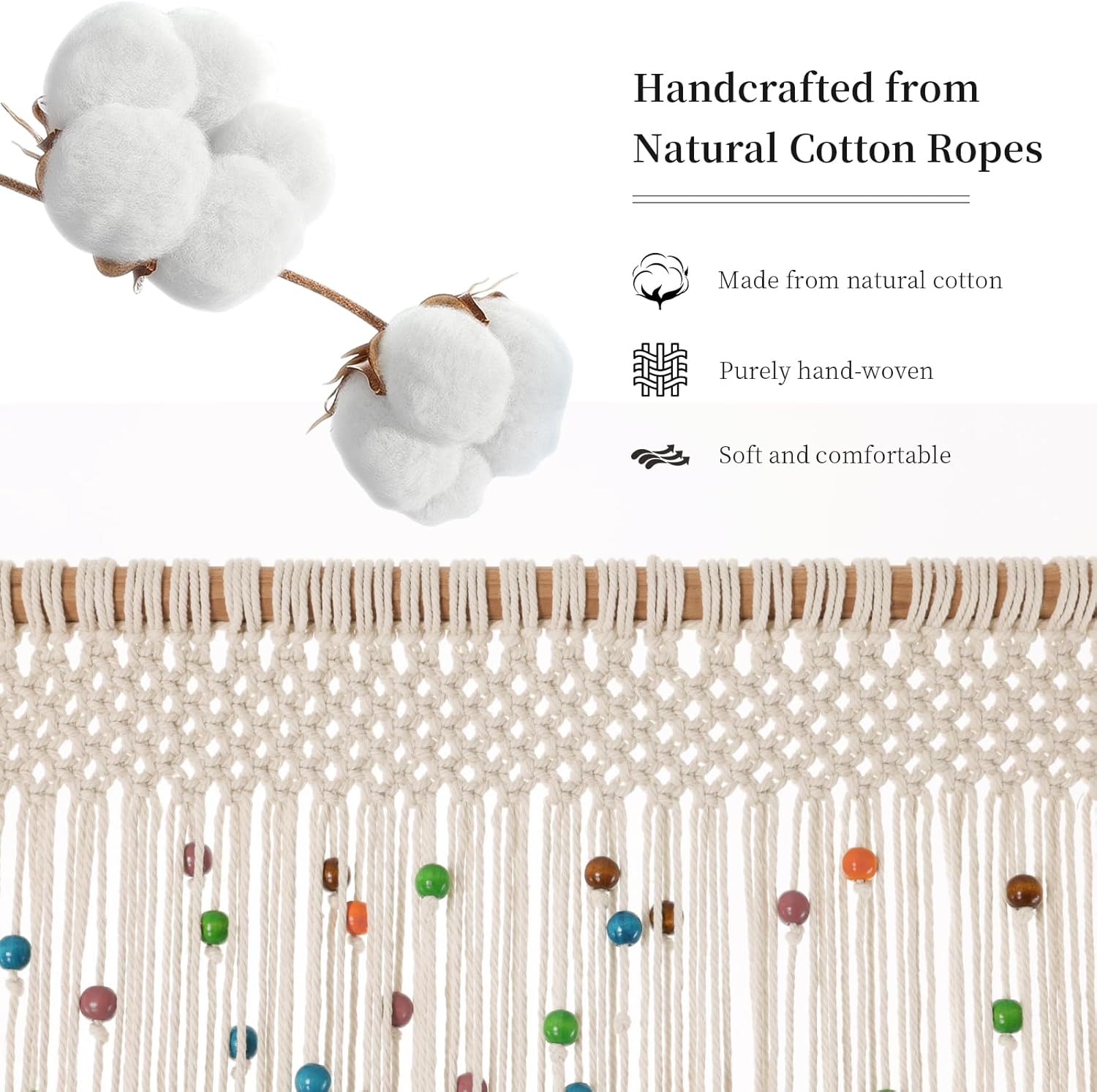 Rideau de Perles en macramé Fait à la Main en Coton pour Porte, fenêtre, séparateur de pièce, Placard 200x 88 cm - 5