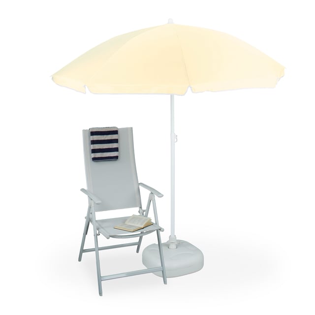 Lot de 2 pièces avec pied de parasol plastique et ombrelle, 180 cm de diamètre, jaune clair - blanc
