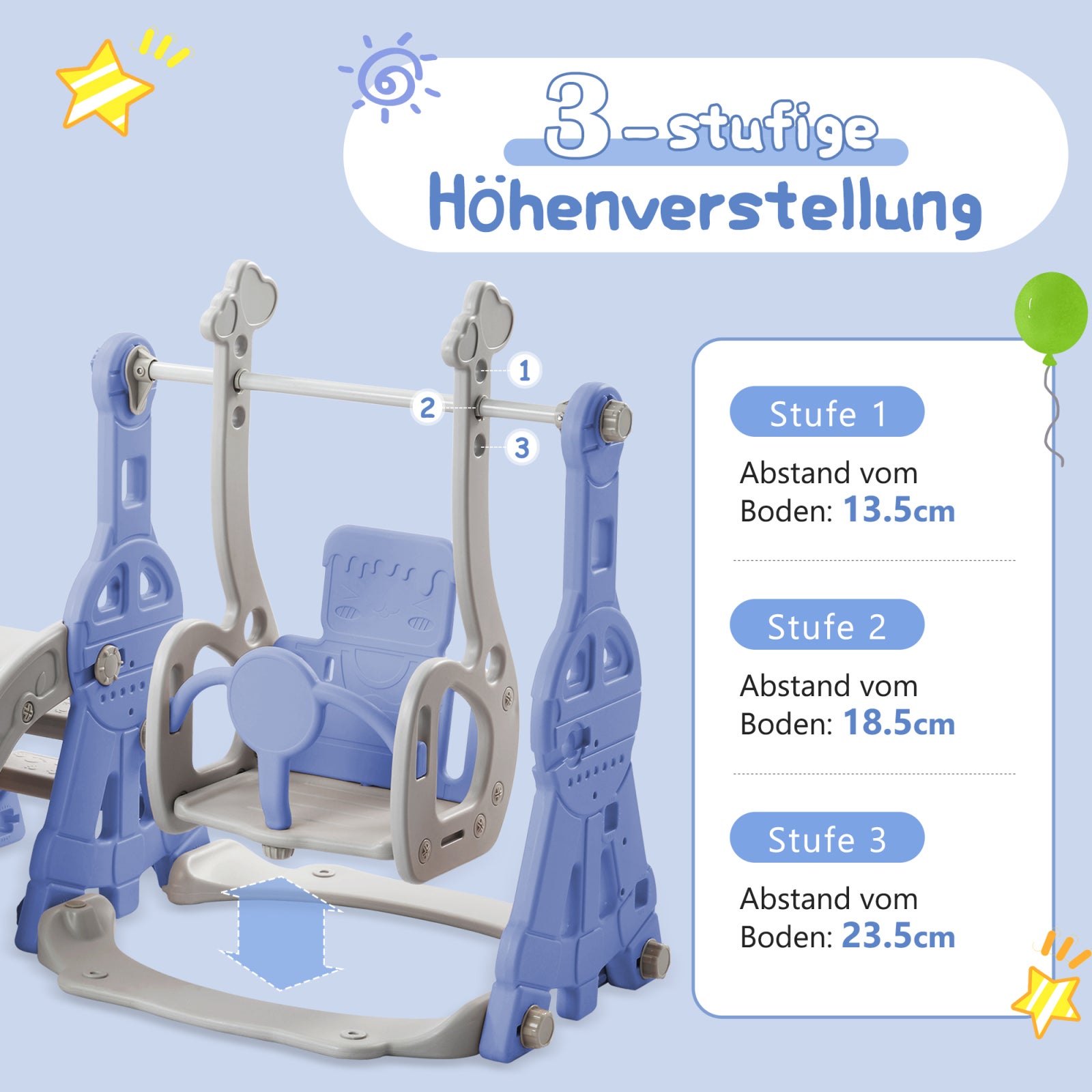 Toboggan Enfant 4 en 1 Toboggan Bebe avec Balançoire et Panier de Basket pour Les Enfants de 1 à 6 Ans, Aire de Jeux Intérieure et Extérieure, Bleu - 6