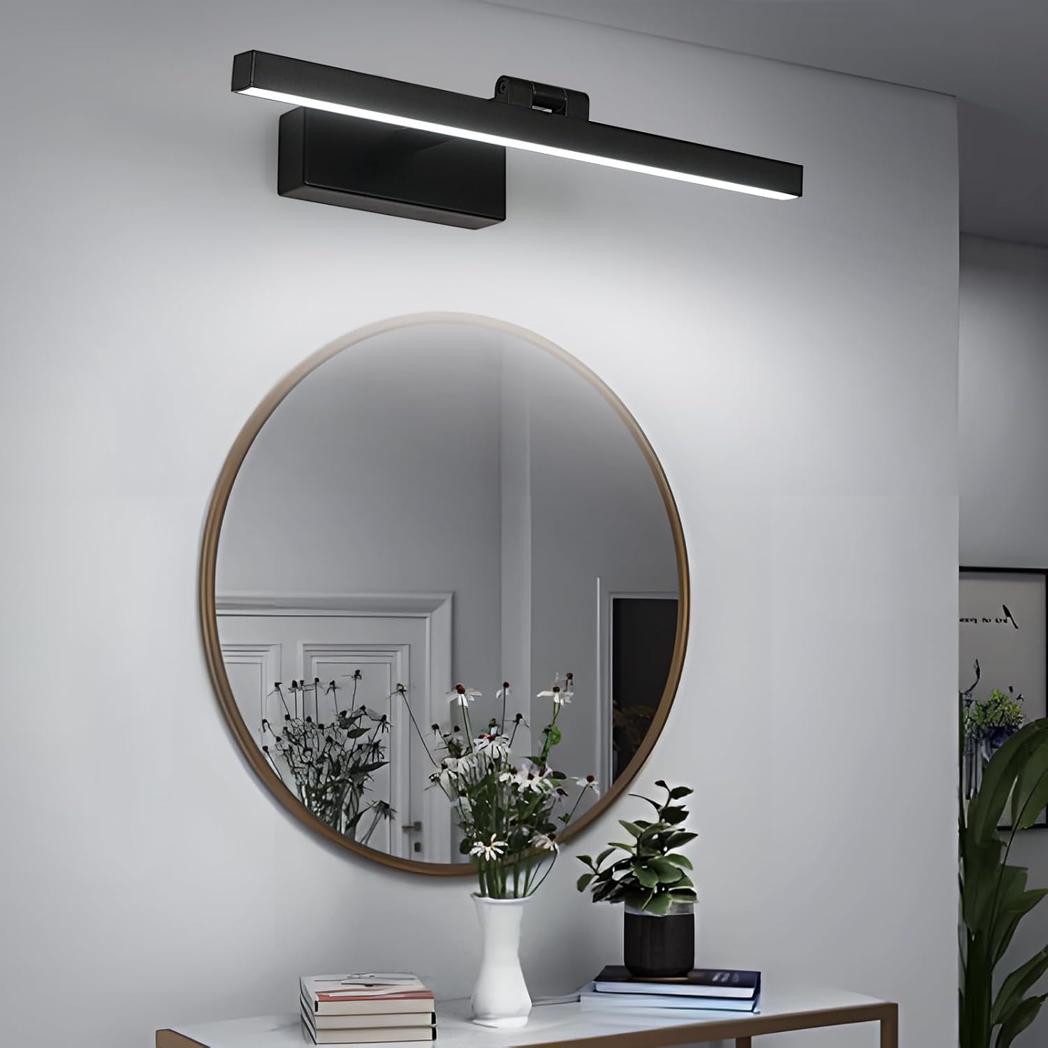 GOECO Lampe Miroir Salle de Bain 9W 1100LM 220V, 40cm Lampe Miroir Applique LED Salle de Bain, Blanc Froid 6500K Luminaire Salle de Bain IP40, Noir - 2