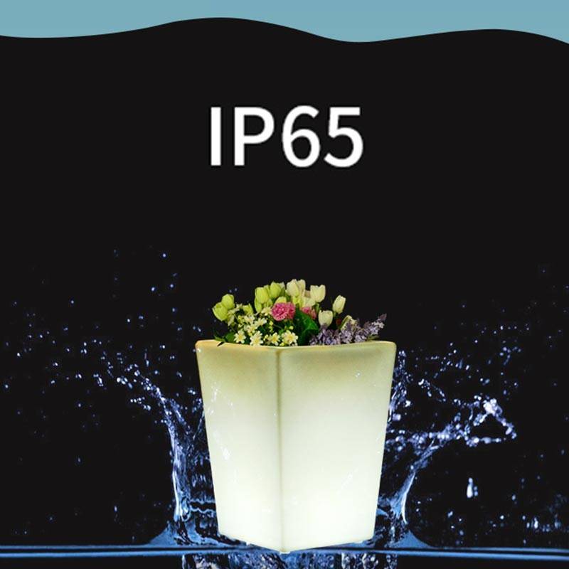 Pot de fleur lumineux LED rechargeable RGBW 12W - Résine blanche - IP65 - 40x40x55cm - 2
