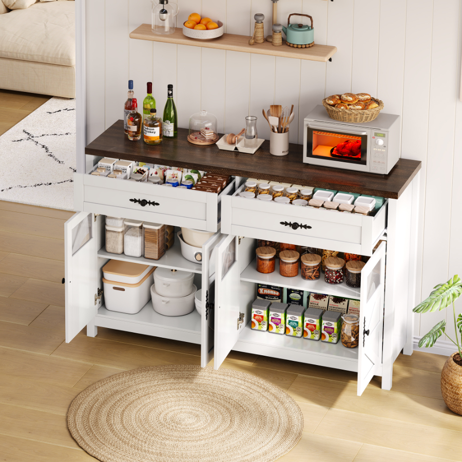 Credenza da 140 cm - 4 ante, 2 ampi cassetti, stile contemporaneo, mobile contenitore per sala da pranzo o cucina - 3