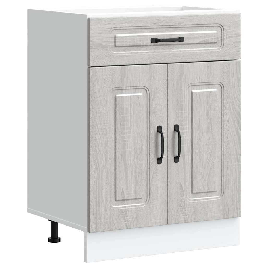 Armoire De Cuisine Kalmar Gris Sonoma 80x46x81.5cm - Bois D'ingénierie - Avec Tiroir Et Pieds Réglables