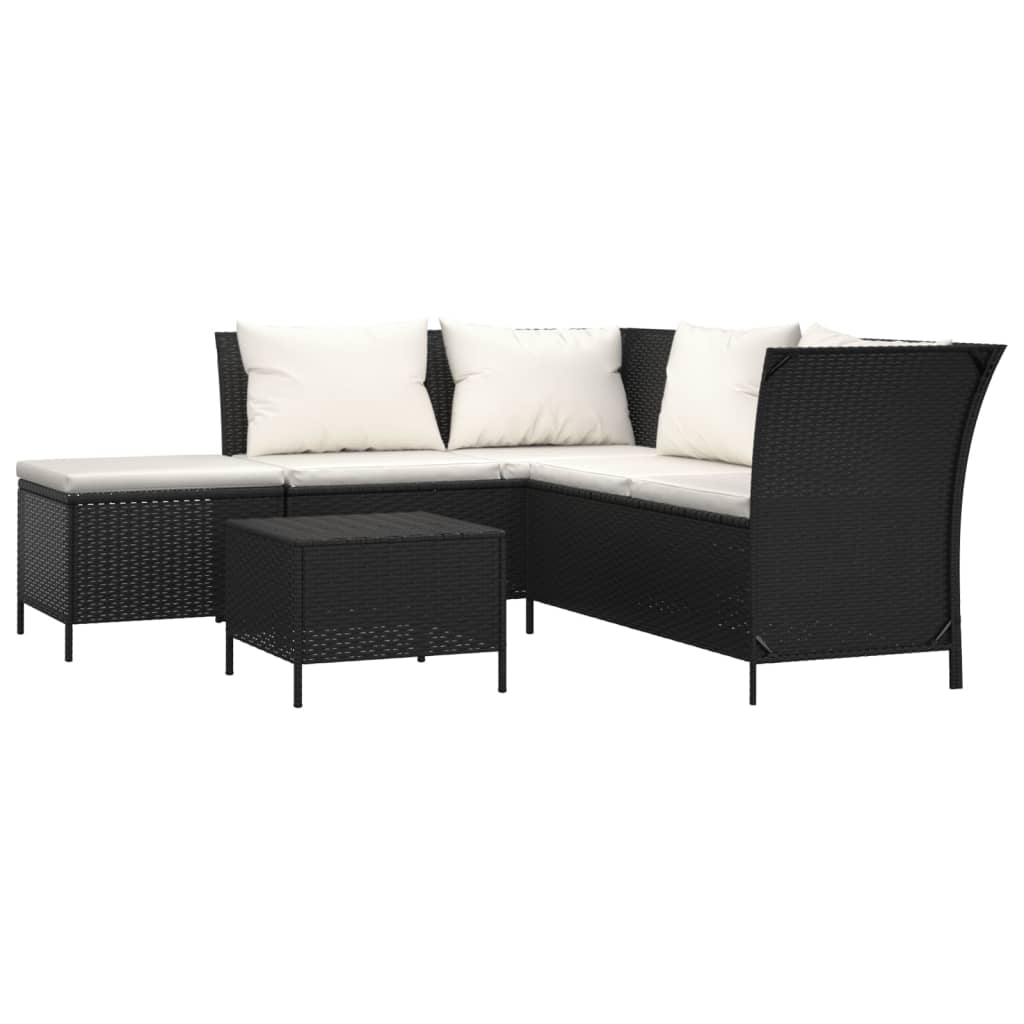 Maison Exclusive - Set Divani da Giardino 4 pz con Cuscini Nero in Polyrattan - 2