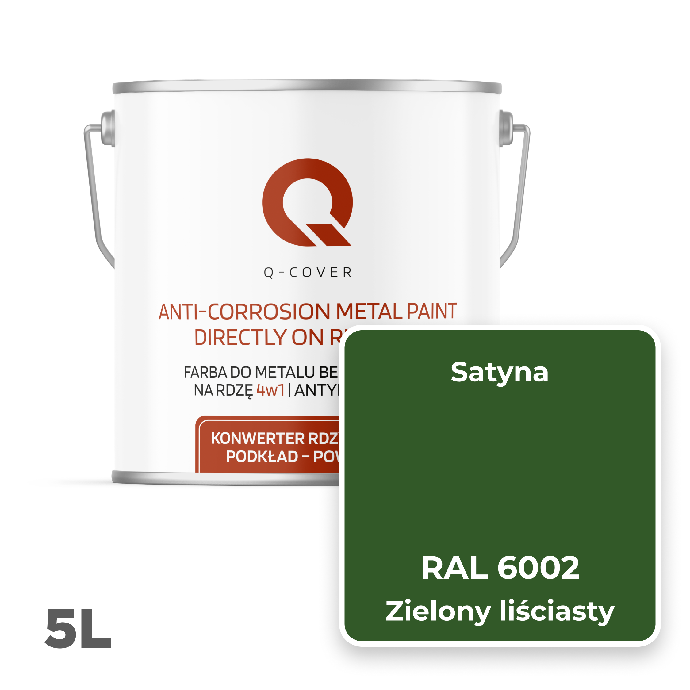 Farba do Metalu Prosto na Rdzę 4w1 Q-Cover Zielony liściasty RAL6002 Satyna 5L - 2
