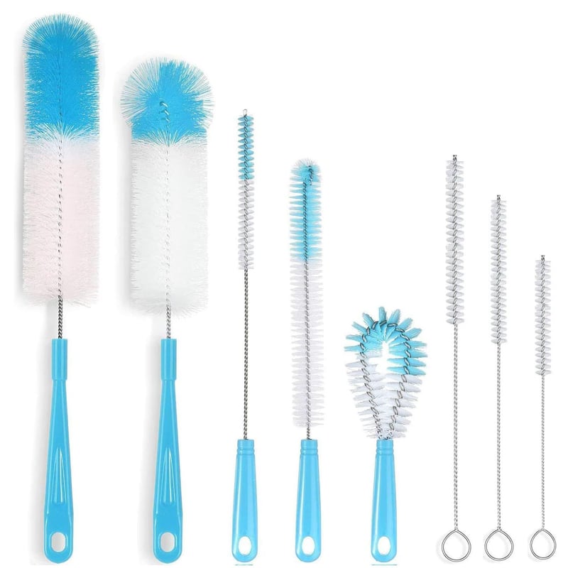 Zestaw 8 szczotek do czyszczenia butelek – niebieski środek do czyszczenia butelek – do czyszczenia wąskich butelek